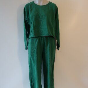 Womens The Westside Green 2-Pc Set Cropped Sweatshirt/M Wide-Leg Pants/S